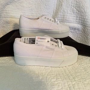 Superga white platform sneakers. Women’s size 9